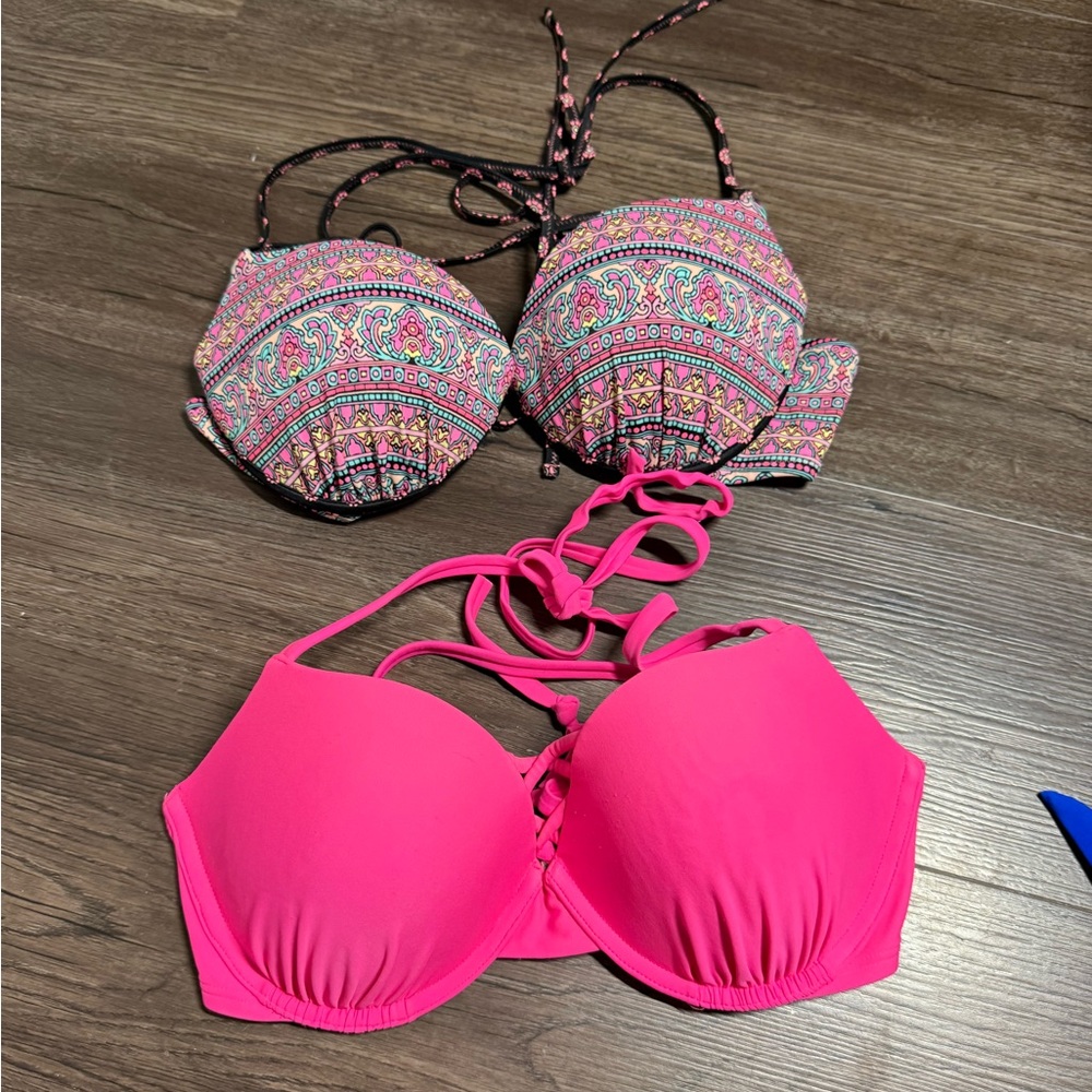 Women's Pink Patterned Bikini Bra